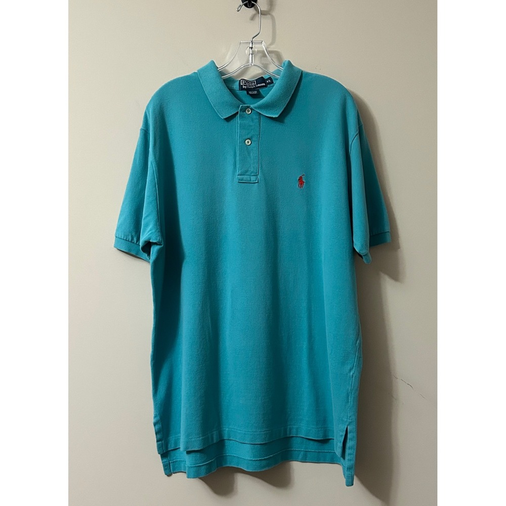 Polo Ralph Lauren Mens XL Teal Blue Pique Short Sleeve Polo Shirt Red Pony Logo
